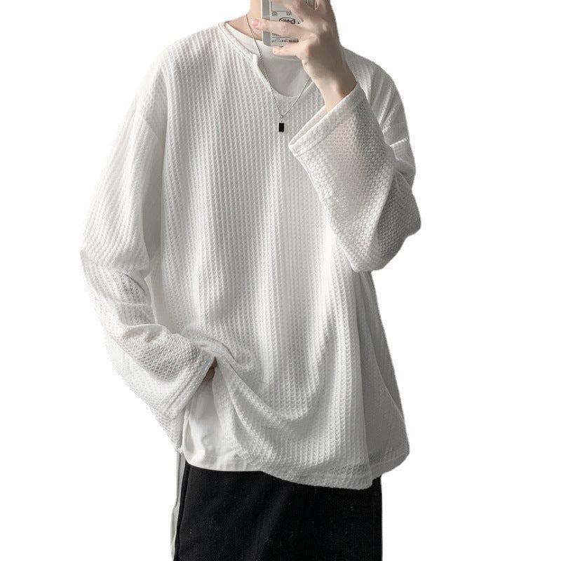 Waffle Long Sleeve Men's Loose Top